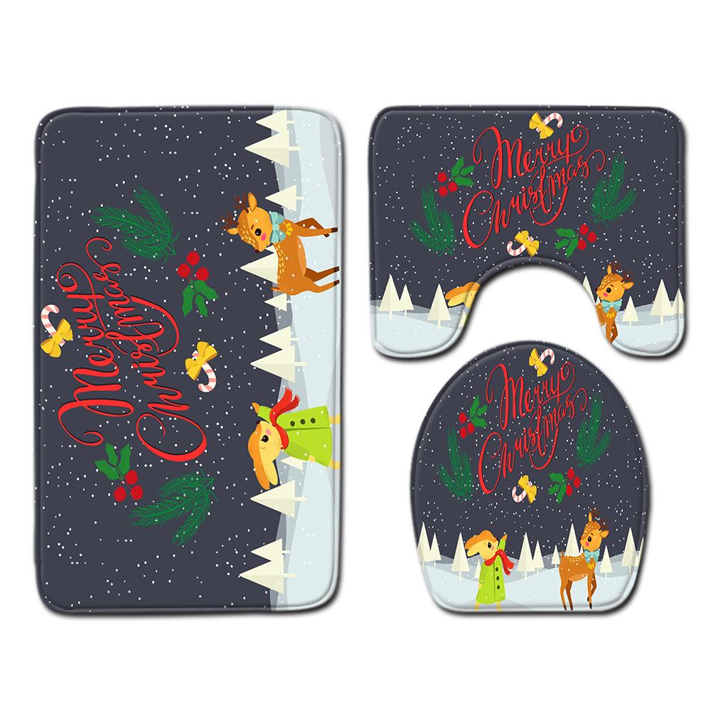 

Christmas Bathroom Floor Mat Toilet Three-Piece Set 45cmx75cm