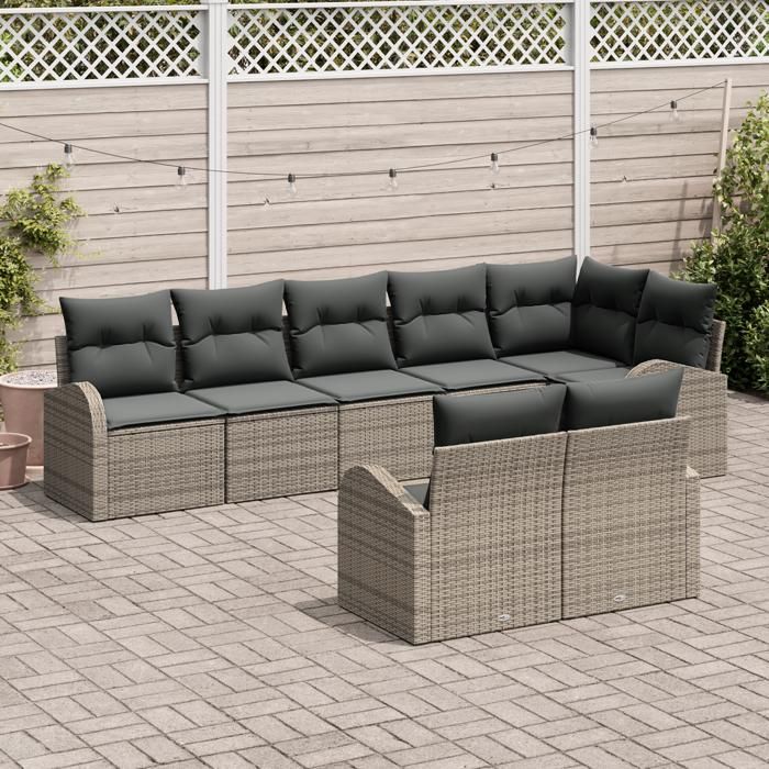 VidaXL Ensemble de canapé de jardin 8 pièces avec coussins gris en poly rotin 3346089
