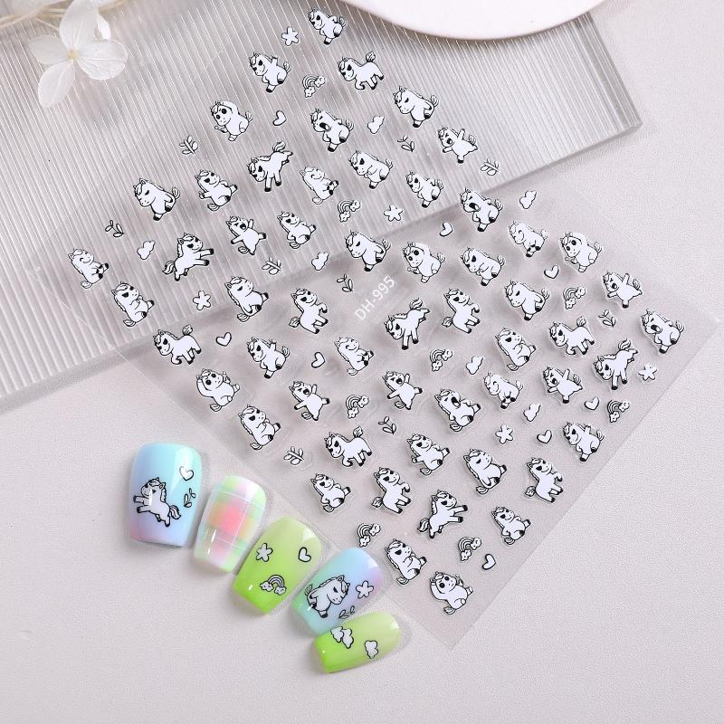 Cute Cartoon Minimally Hand-Painted Pony Nail Stickers Embossed Nail Stickers Diy Nail Art Decoration Manicure Sticker