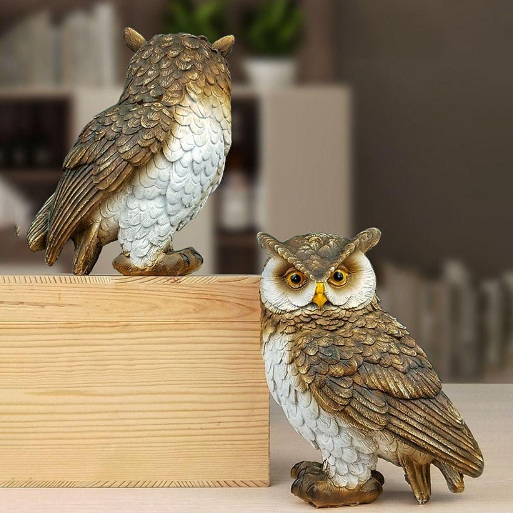 Simulated Owl Statue Resin Desktop Ornament Micro Landscape Bird Miniature Figurine  Office