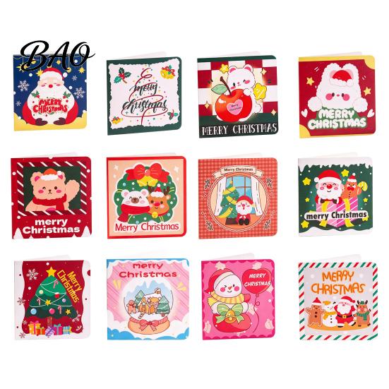 Merry Christmas Cards 10Pcs Greeting Set, Folding Cartoon Blank Santa Claus Note Cards, Festive Blessing for Holiday Gift
