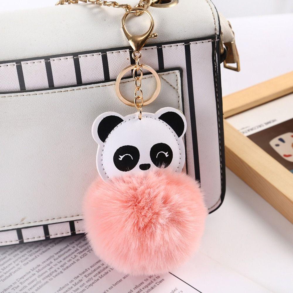Ornament Backpack Pendant Panda Keychain Hairball Key Chain PU Leather Keyring Animal Panda Keyring