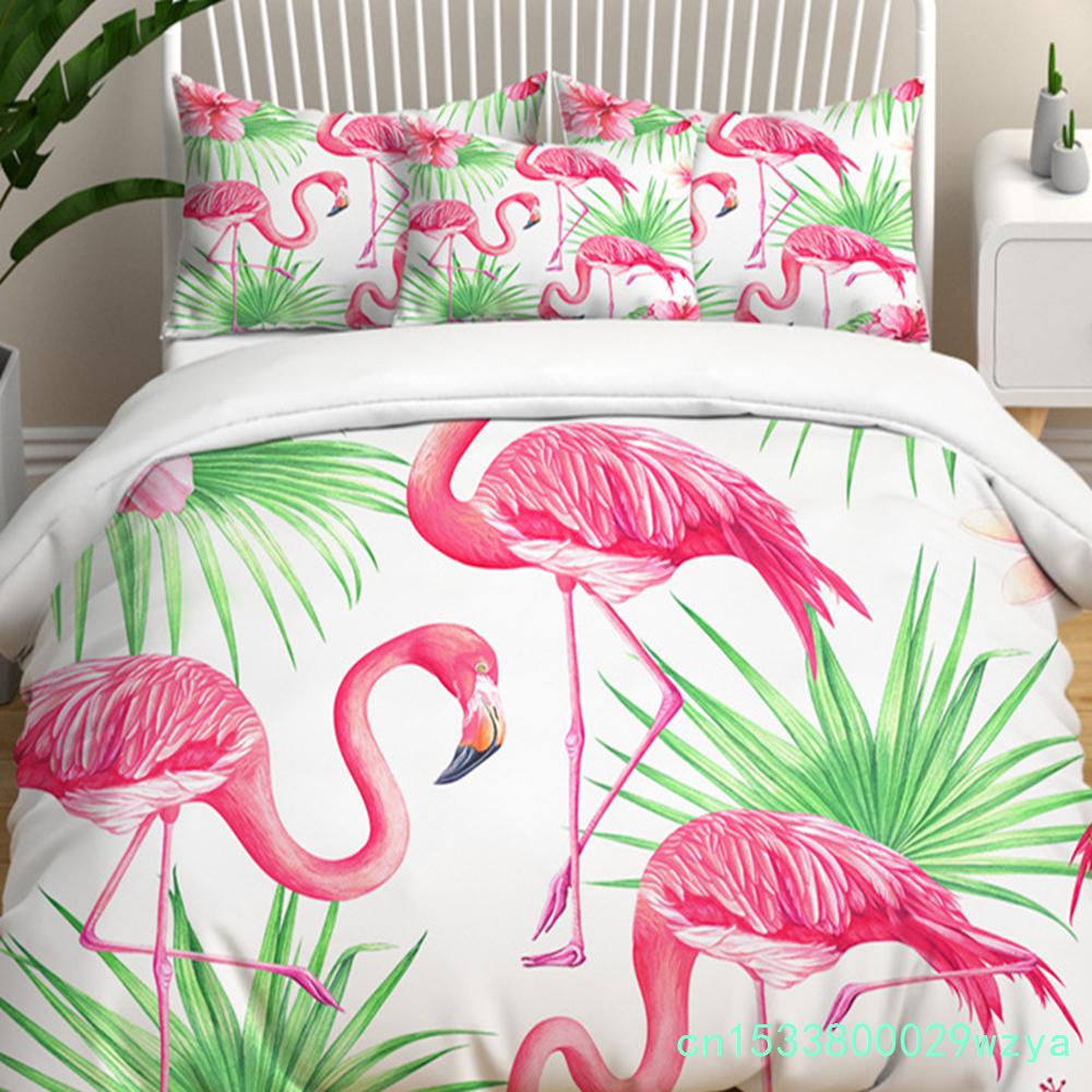 Modern Flamingo Pineapple Print Bedding Set Queen Tropical Plants Leaves Flowers Duvet Cover Hawaiian Islands Floral Pillowcases