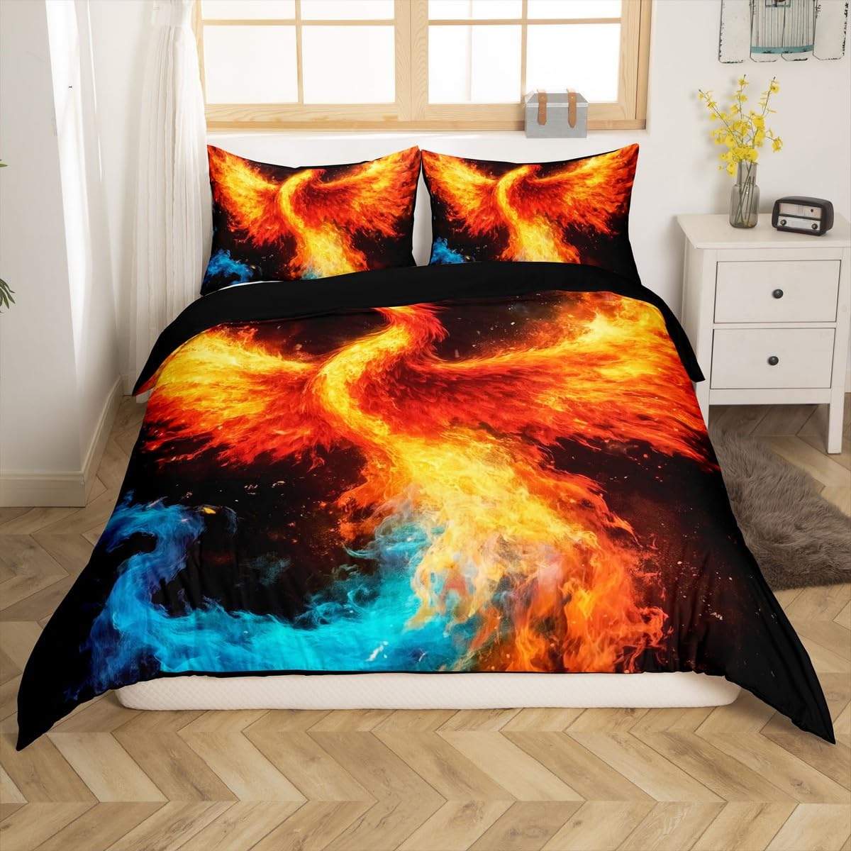 

Phoenix Duvet Covers For Teens Boys Girls Queen Lightweight Down Quilt Covers Bedroom Decor 2 Pillowcases 1 Duvet Cover No Quilt EU Single(135*200cm)3pcs