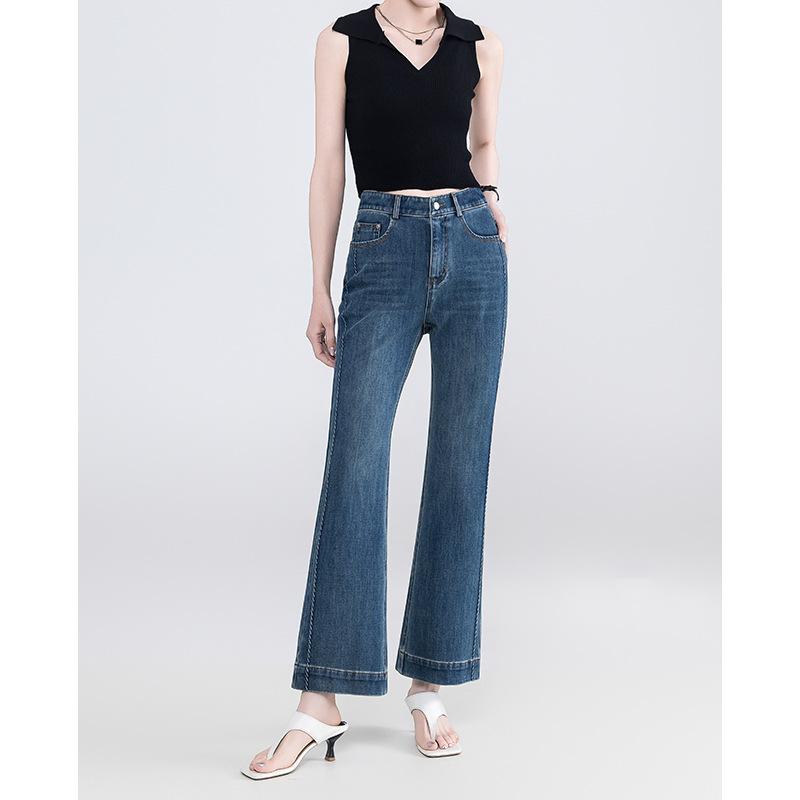 Four-sided Elastic Jeans for Women's New High-waisted Elastic Slim Small Flared Pants