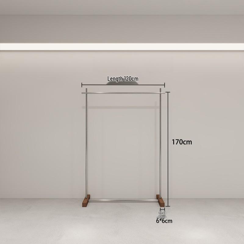 Wall-Mounted Imitation Walnut Women's Clothing Display Rack with Stainless Steel Floor-Standing Hanging Rod