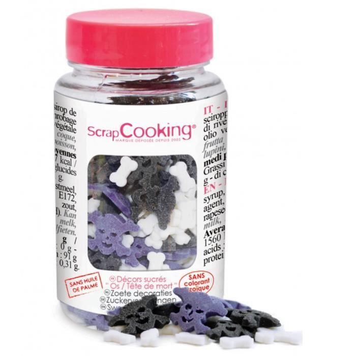Décorations en sucre - Halloween - Tête de mort et Os - 50 g - Blanc, Violet, Noir