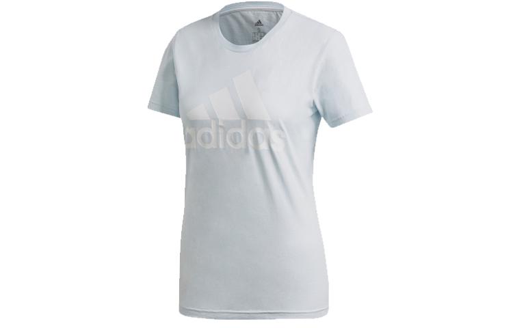 Adidas T Shirts Women s Light Blue Crew Neck Moderate Straight Fit FQ3241 S