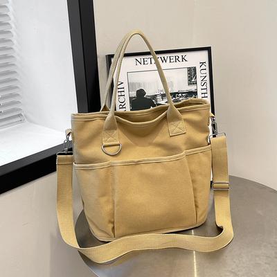 Crossbody Bag Women's Literary and Simple Shoulder Bag Versatile Hand-held Canvas Bag Student Commuting Class Tote Bag