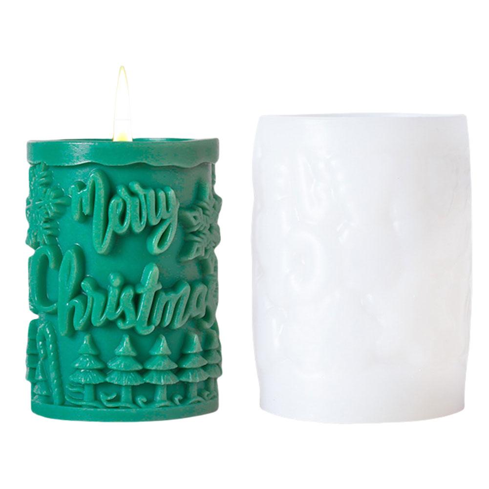 3D Christmas Tree Elk Relief Cylinder Candle Silicone Mold Merry Christmas Epoxy Resin Mold DIY Xmas Art Craft Gifts Home Decor