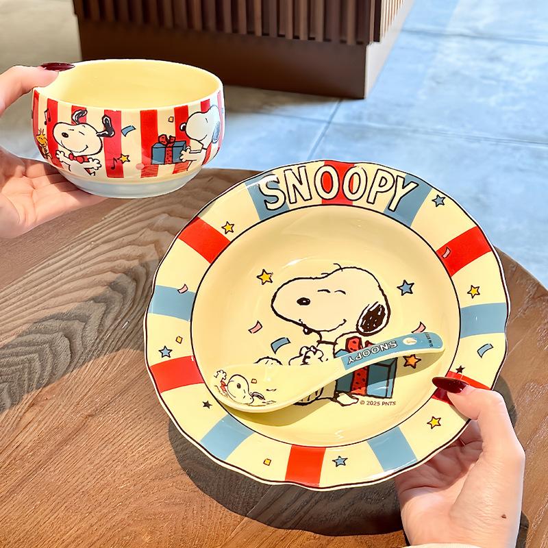 Baifenbai Home Furnishing Ceramic Rice Bowl Household New One-Person Tableware Dish Set Breakfast Plate