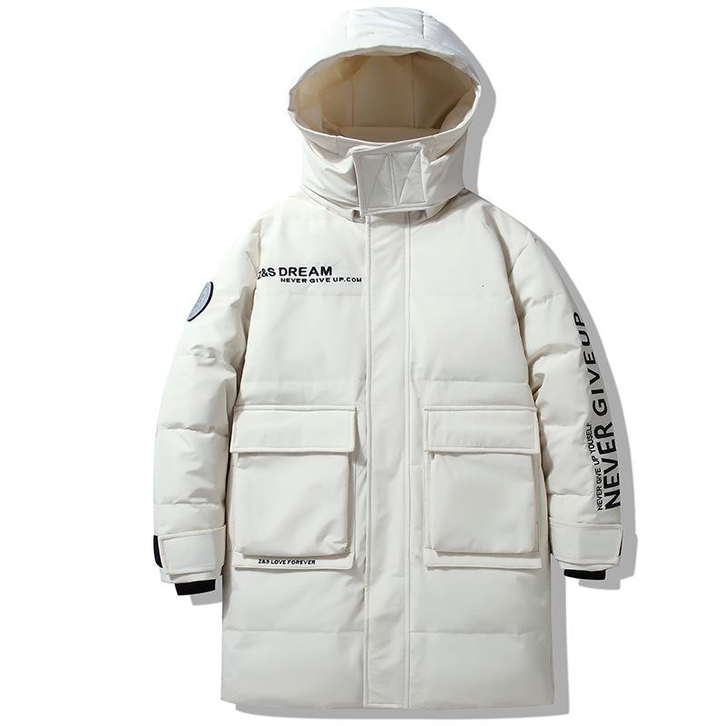 

Осенне-зимняя мужская куртка средней и длинной длины с капюшоном, универсальная повседневная модная ветрозащитная куртка из белого утиного пуха XL белый