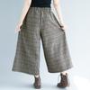 Johnature Casual Wide Leg Loose Plaid Women Pants Elastic Waist Calf Length Office Lady Women Pants