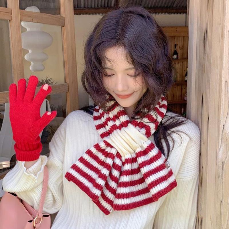 Striped Cross Scarf Women'S Autumn And Winter Korean Lazy Pullover Wool Scarf Versatile  Scarf