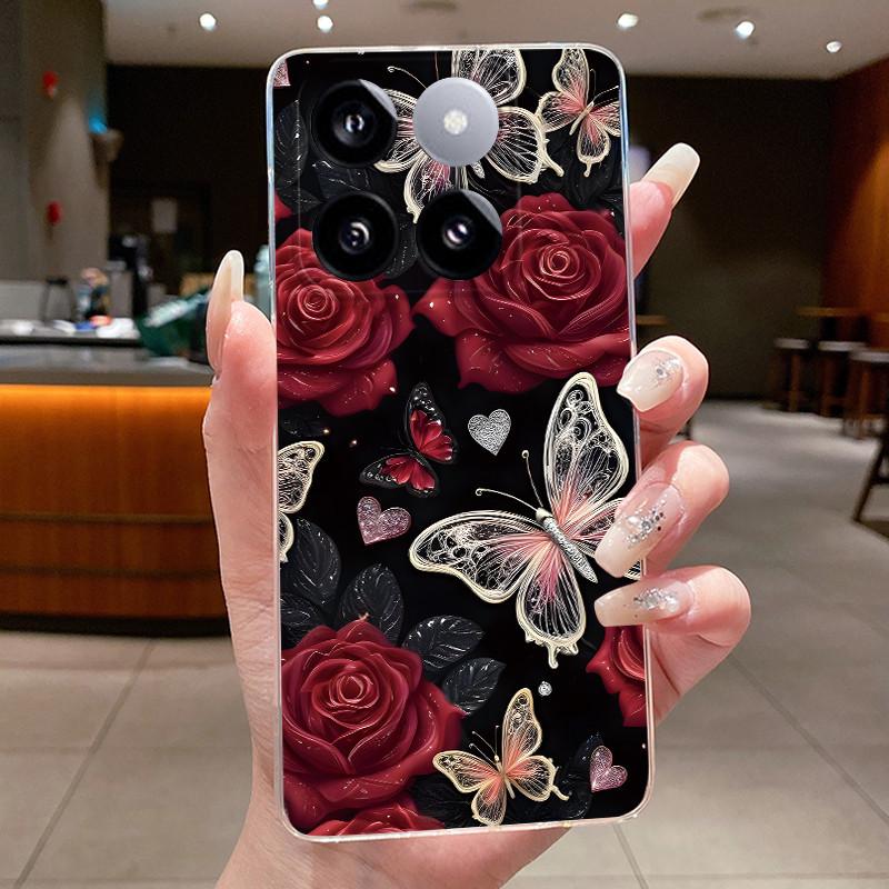 For Xiaomi 14T / Xiaomi 14T Pro Case Clear Luxury Fashion Butterfly Flower Soft TPU Silicone Casing Cover Transparent Phone Case