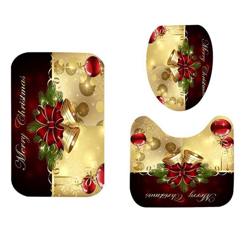 Elegant Christmas Shower Curtain And Toilet Mat Set For Stunning Holiday Home Decor