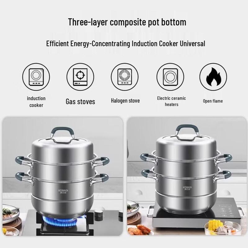 KOBACH 32cm 3-Layer 304 Stainless Steel Steamer Pot