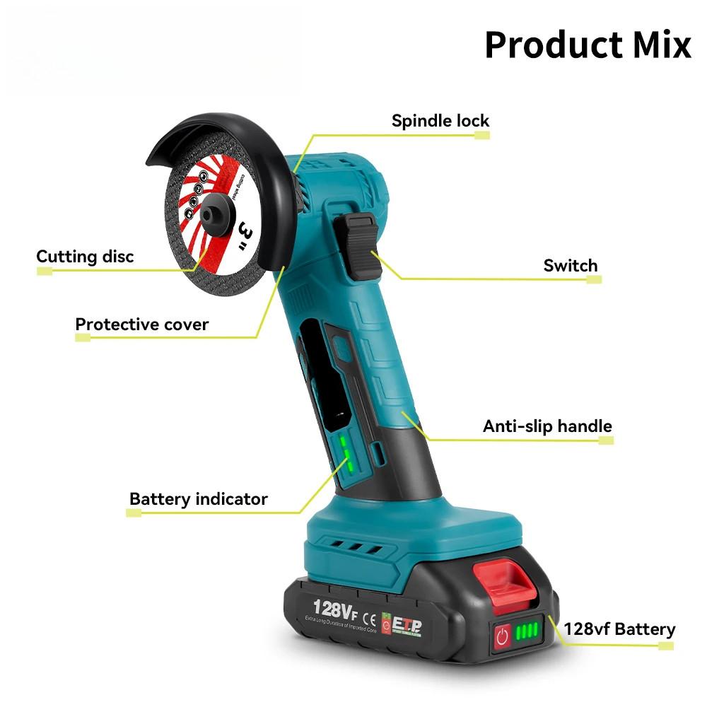 3 Inch Cordless Household Cutting Polishing Machine Portable Woodworking Power Tool Brushless Electric Angle Grinder