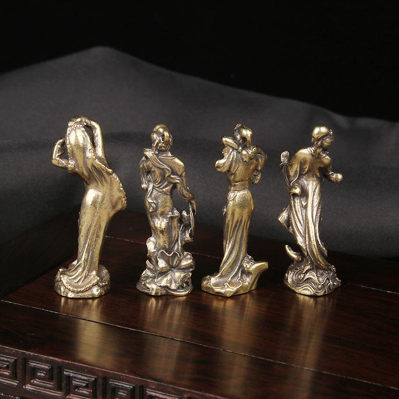 1/4Pcs Vintage Classical Figurines Handcrafted Solid Brass Four Ancient Chinese Beauties Statue Desktop Decor Collection Gift