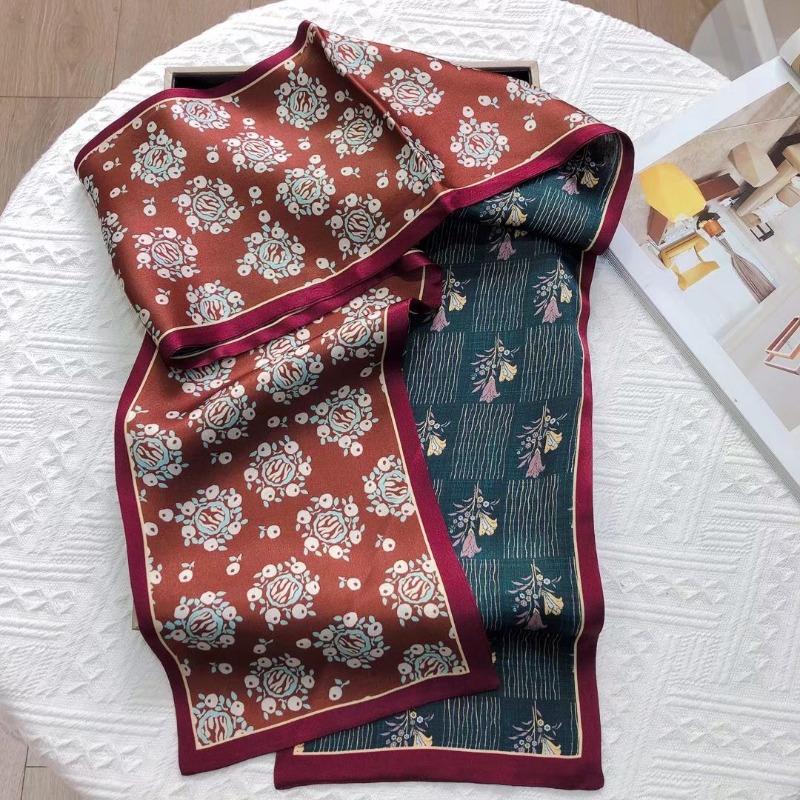 

Scarf: premium mulberry silk scarf - serene floral, versatile double-layered, double-sided decorative collar scarf 15*145CM