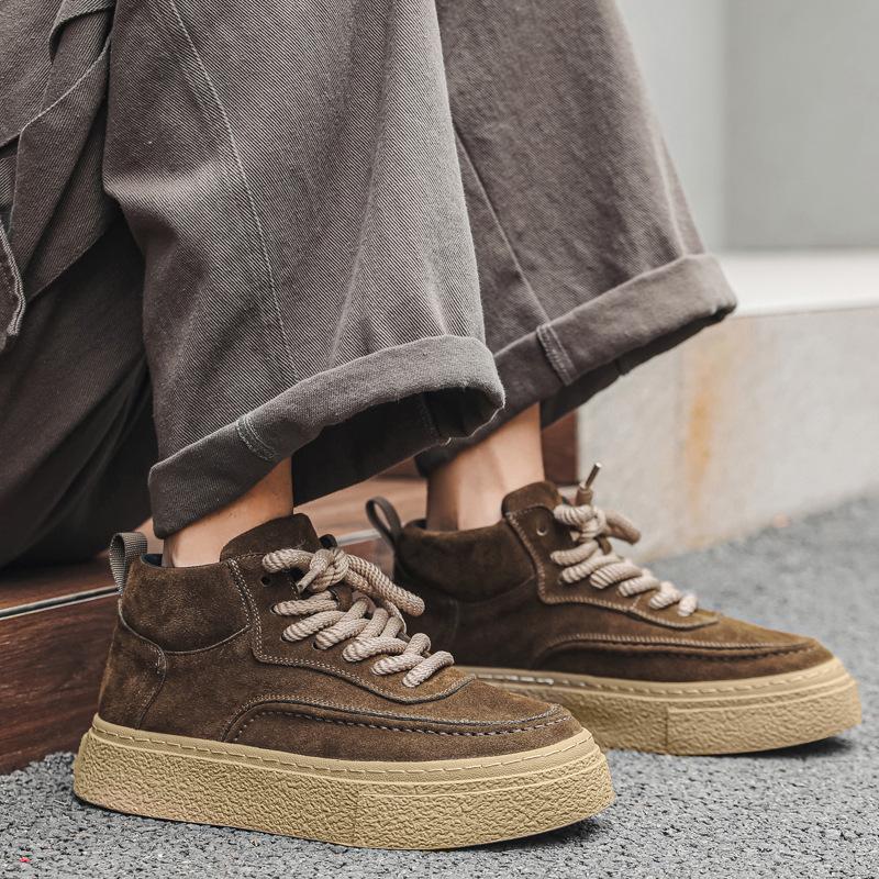 

Мужские повседневные ботинки из коровьей замши в британском стиле, на шнуровке, на плоской подошве, на платформе, для улицы, ковбойские ботильоны, крутые пустынные боты для мужчин 270 коричневый