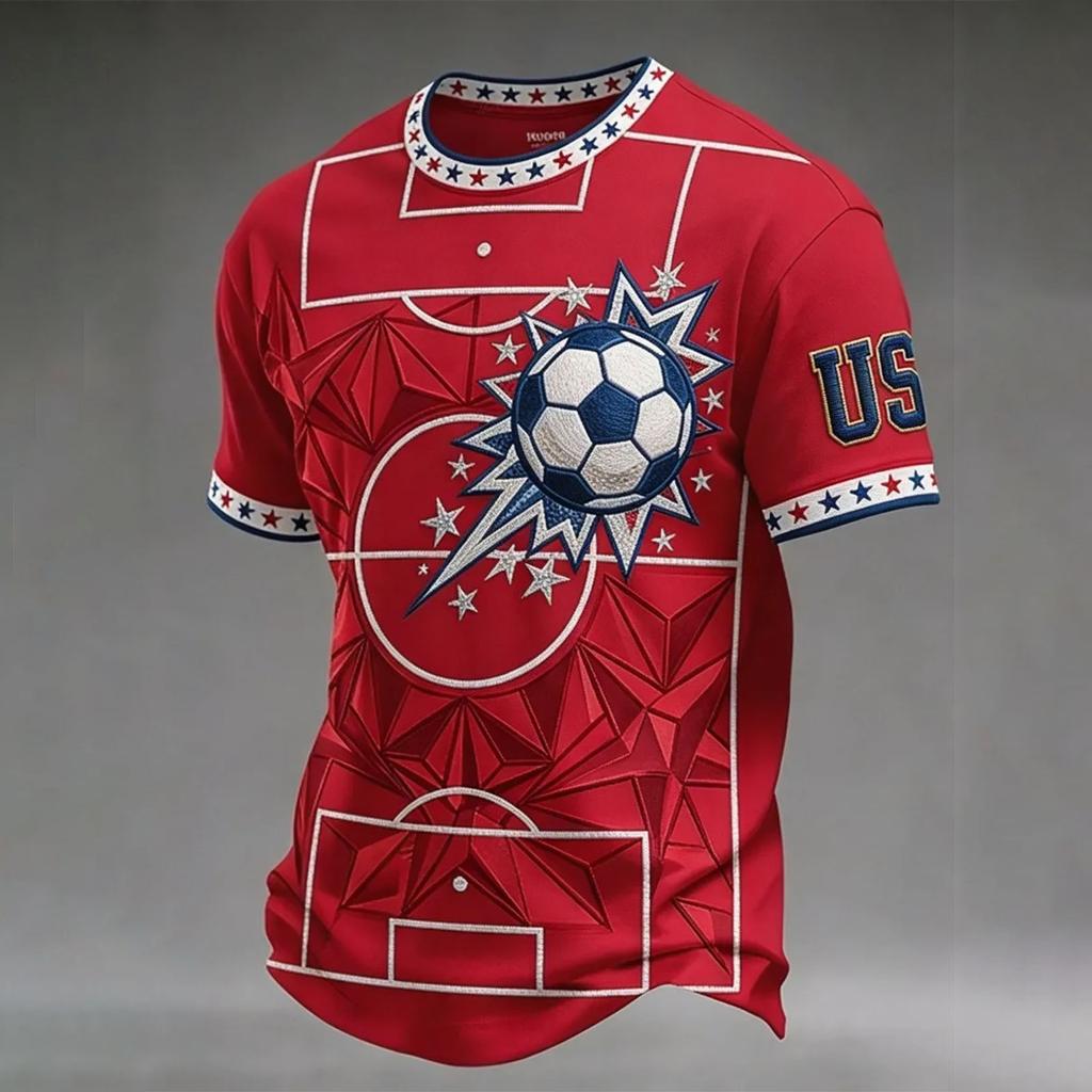 Men's Casual Crew Neck Lightweight Breathable Short Sleeve Top Soccer Print World Letter Pattern Sports Tee Shirt