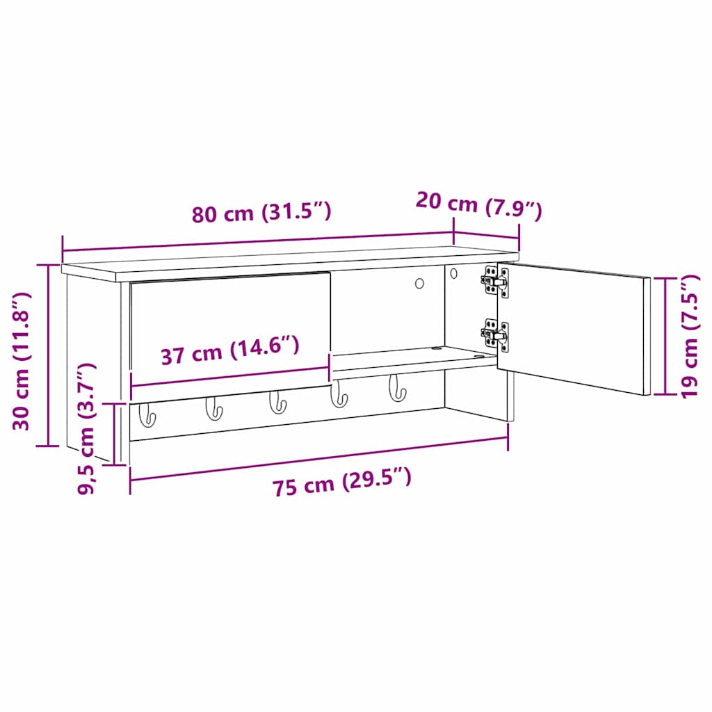 Wall Mounted Nightstand Smoked Oak 80 x 20 x 30 cm