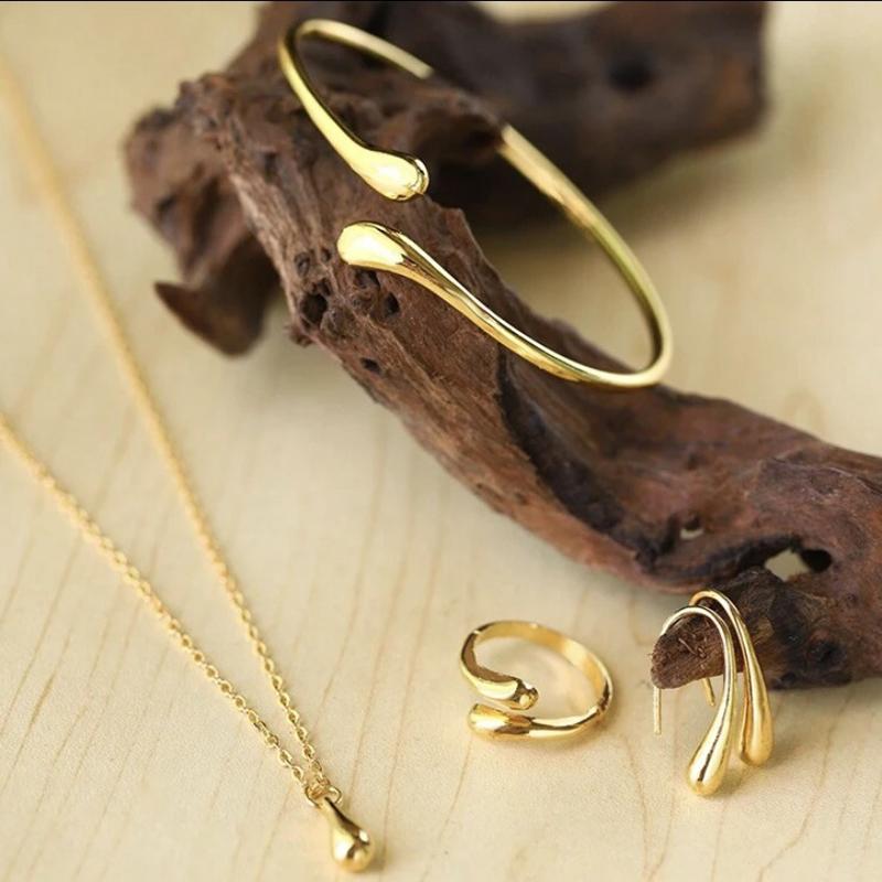  4Pcs Teardrop Jewelry Set Necklace Bracelet Earrings Ring Women Valentine'S Day Gift