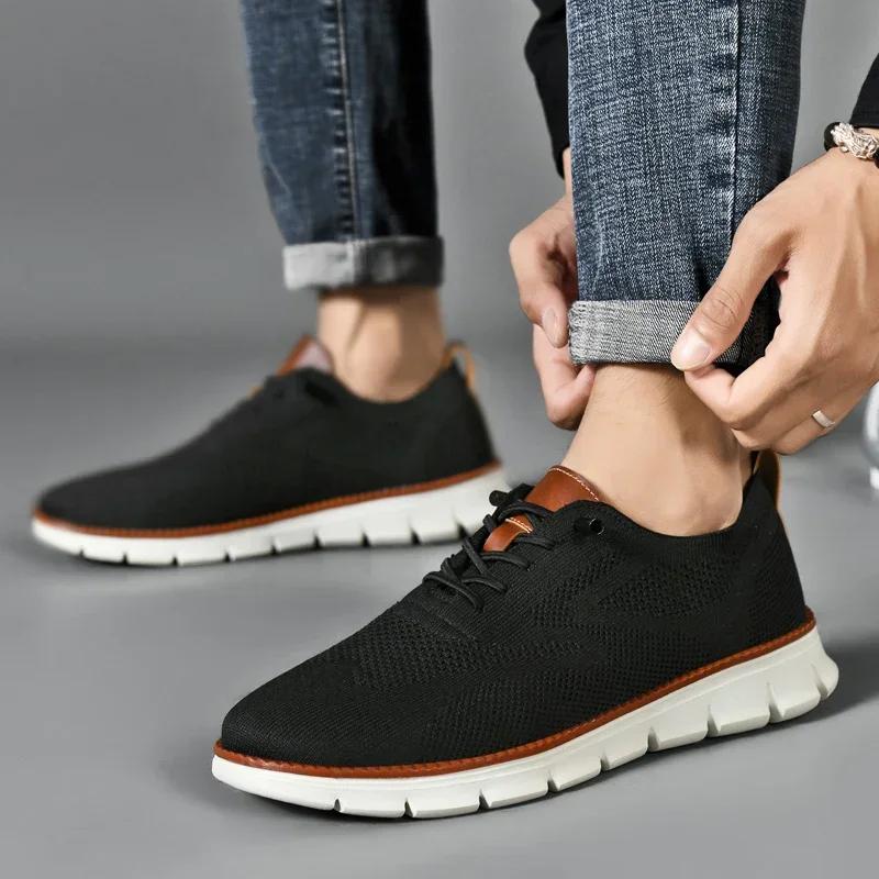 Men Sneakers Plus Size Trendy British Style Summer Breathable Soft Male Sports Shoes Fashion Solid Woven Mesh Running Flats