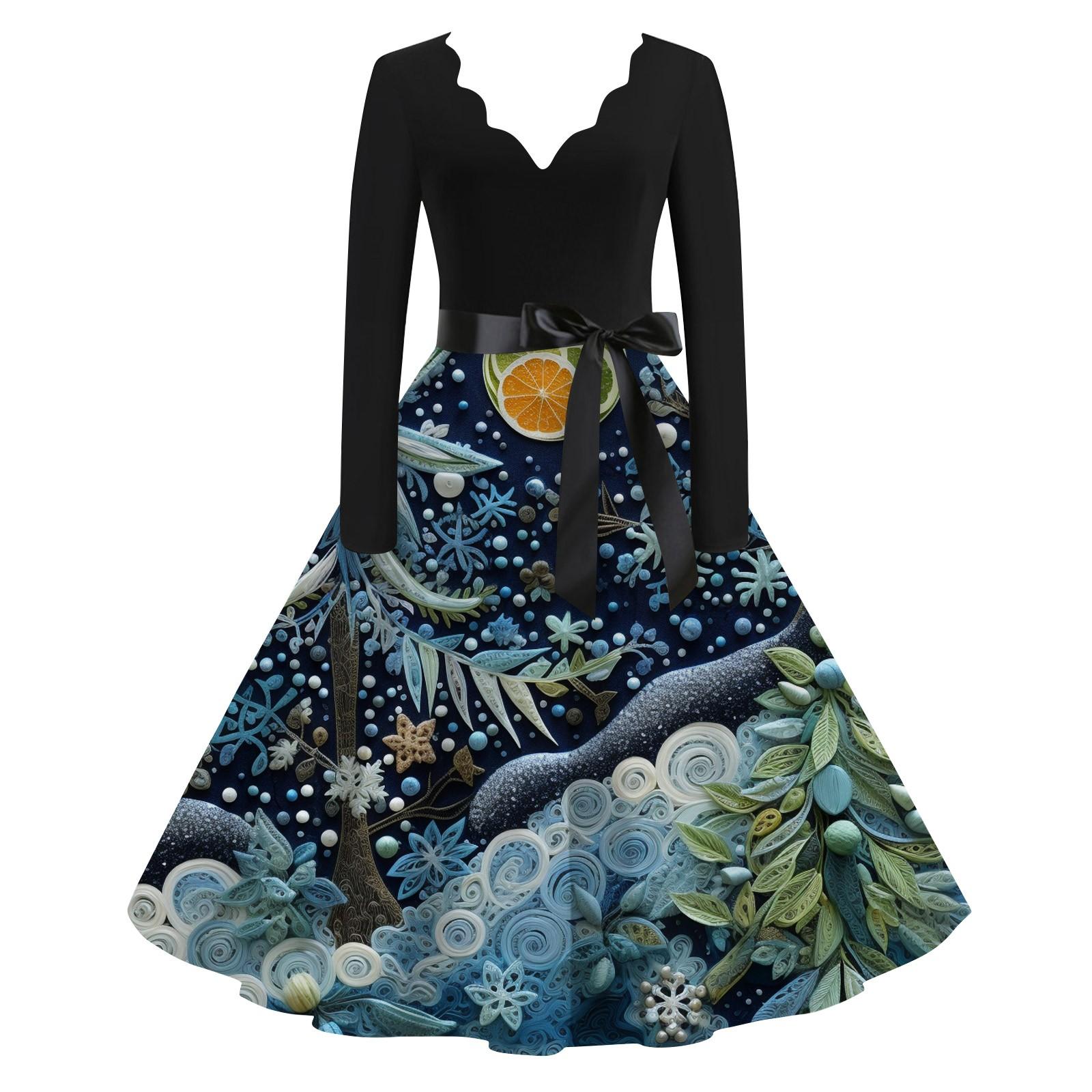 

Женское повседневное и модное рождественское платье с V-образным вырезом и большим подолом, длинное платье с рукавами XXXXXL