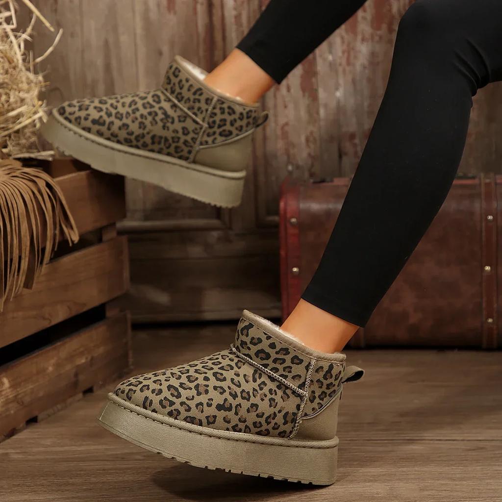 Women's Platform Shoes Winter High Quality Slip-on Snow Boots Leopard Print Daily Boots Hot Sale Round Toe Ankle Boots Women