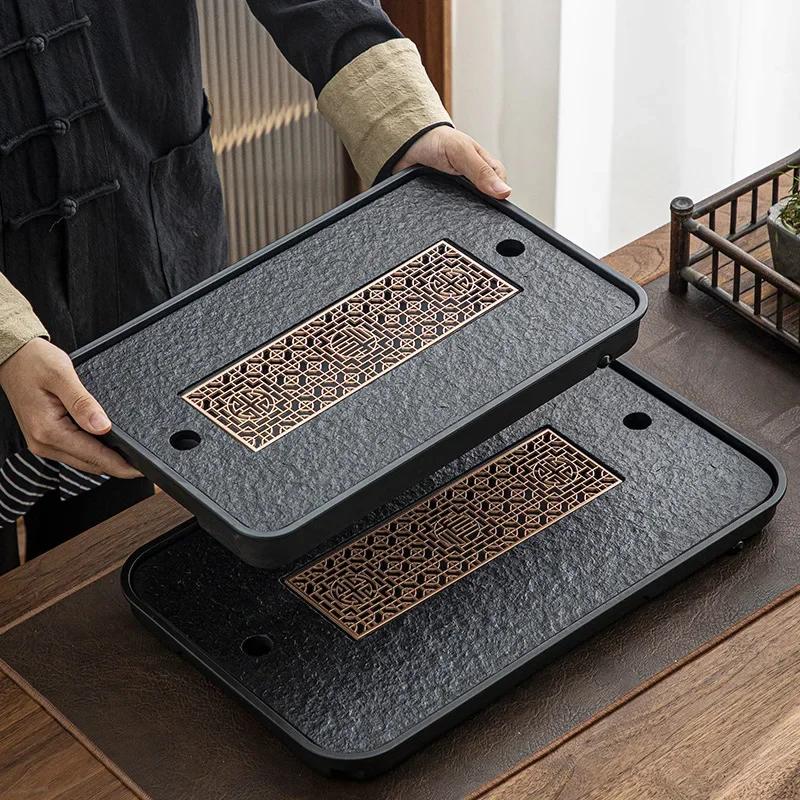 Imitation Schwarzer Stein Wasserspeicher Tee Tablett Wasserspeicher Reihe Chinesisches Trockenes Aufguss Tee Tablett Moderner Teetisch Heimdekoration