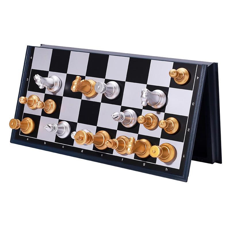UB Magnetic Gold and Silver Folding International Chess Set - Medium Size for Adults and Kids