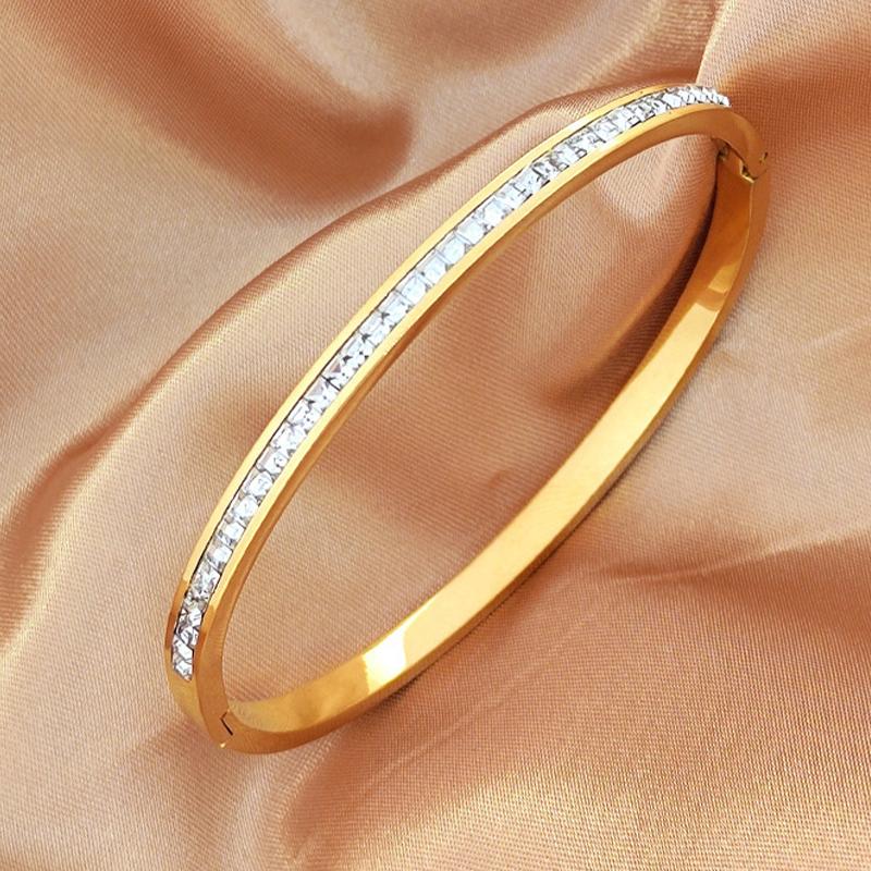 Ins Style Trendy Inlaid Zircon Titanium Steel Light Luxury Bangle Exquisite  Bracelets For Women Man Charm Simple Jewelry