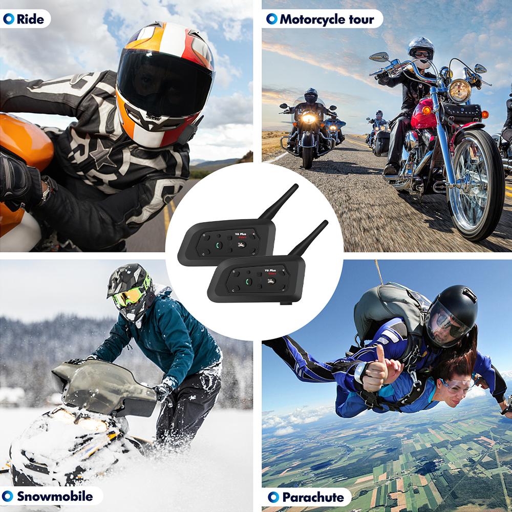 V6 PLUS Motorcycle Bluetooth Helmet Intercom Headset Waterproof Music Player 1500M Interphone Communicator for 6 Riders