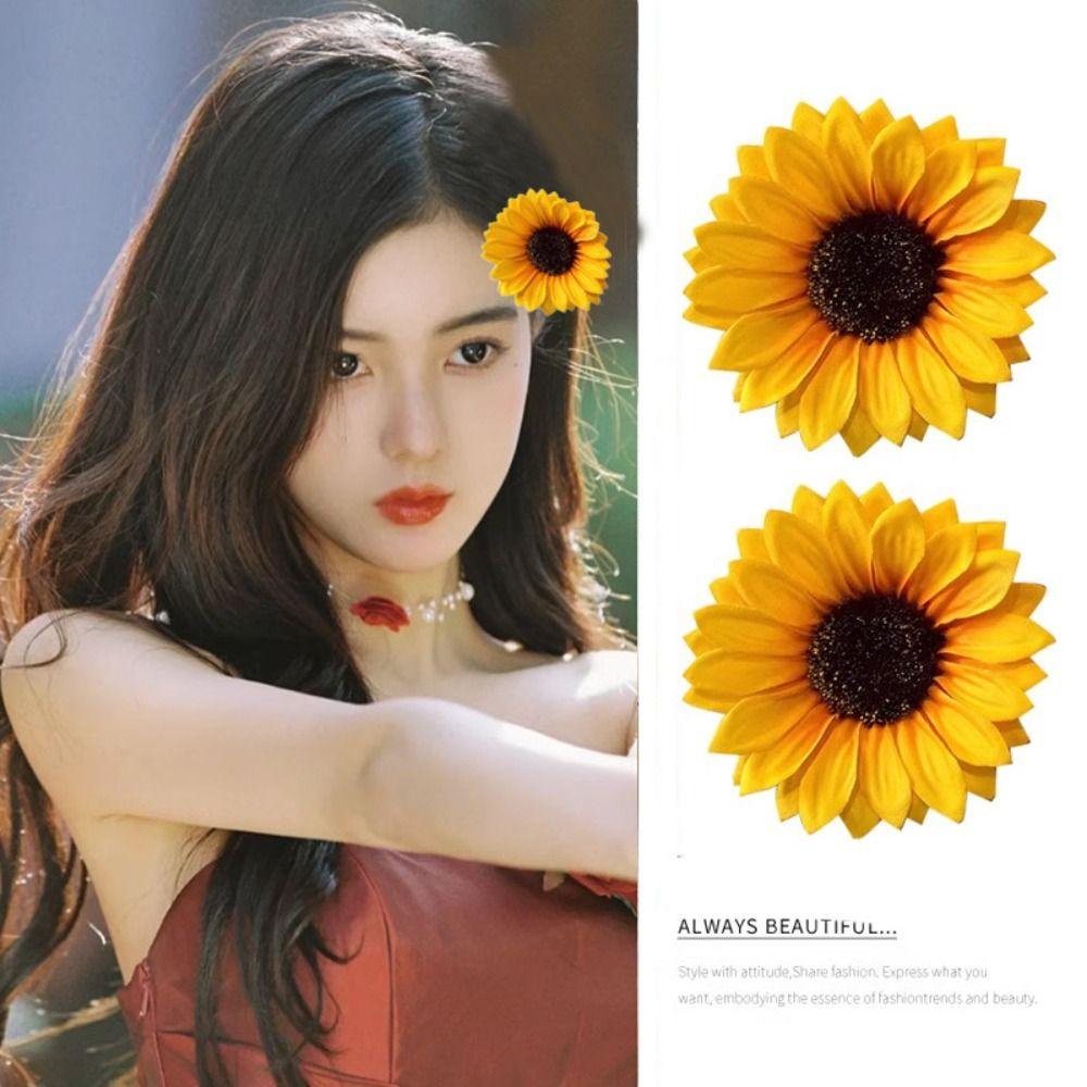 Bohemian Style Sunflower Hairpin Cloth Girl Hair Clip Cute Simulation Flower Hair Clip  Beach