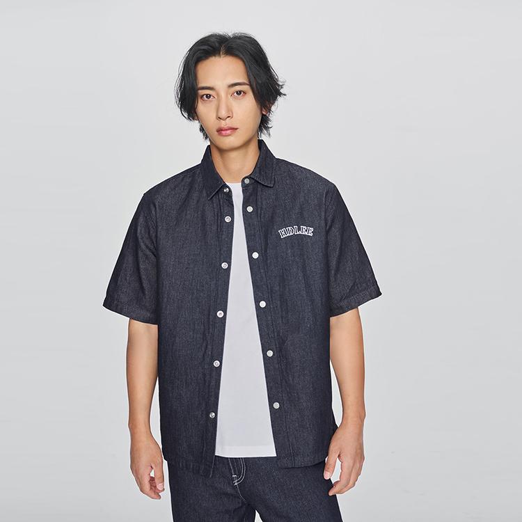 Comfortable Polo Collar Denim Logo Letter Short Sleeve Shirt Men shirts Light-Wash LMT010043206035898L00