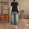 Plus Size Korean Fashion Summer Women Streetwear Jeans High Waist Washed Cotton Vintage Denim Capris Casual Loose Retro Basic Capris