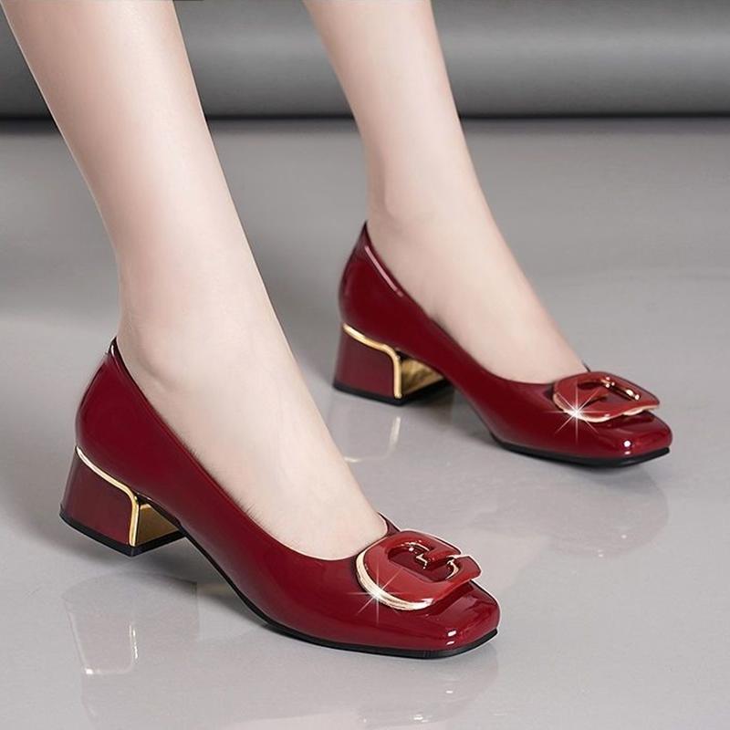 Women Fashion Sweet Light Weight Black Pointed Toe Slip On Square Heel Shoes for Sexy Party Lady Beige Cool Shoe Ab370