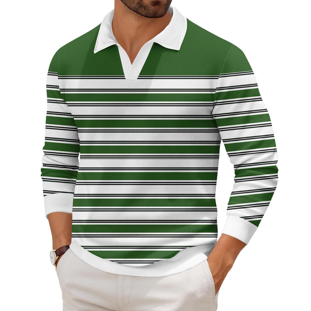 Pánské ležérní módní tištěné klopové pletené spodní tričko s dlouhým rukávem