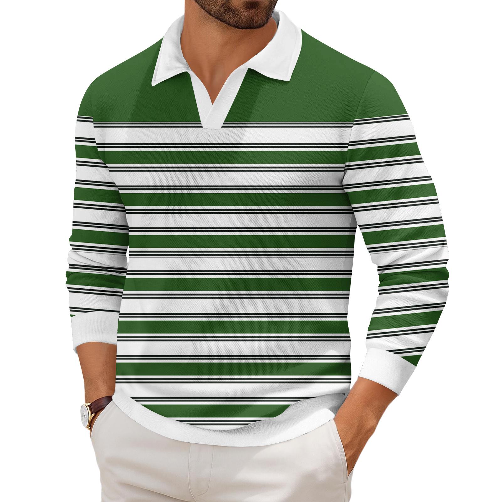 

Мужская повседневная модная трикотажная рубашка с длинным рукавом и принтом на лацкане L армия зеленый