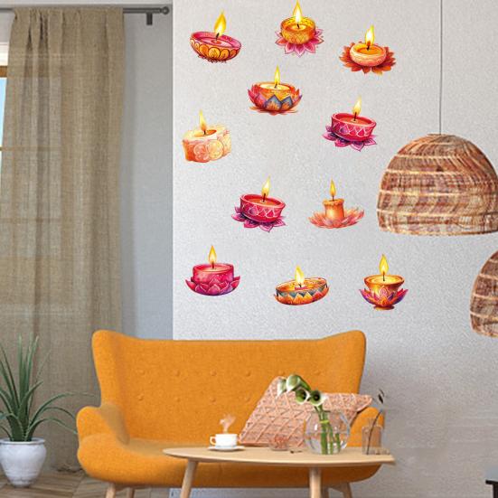12 Pcs Diwali Festival Sticker Lotus Tealight Candle Holder Sticker Artificial Lotus Flower Labels for Traditional Decor Diwali Puja Party Supplies
