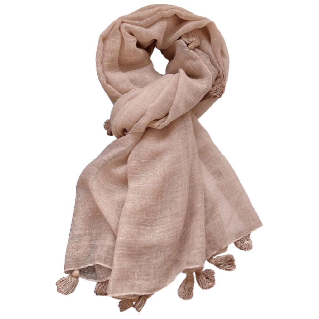 Powder Pink Scarf with Fringes - 180X90 , Cotton with Polyester