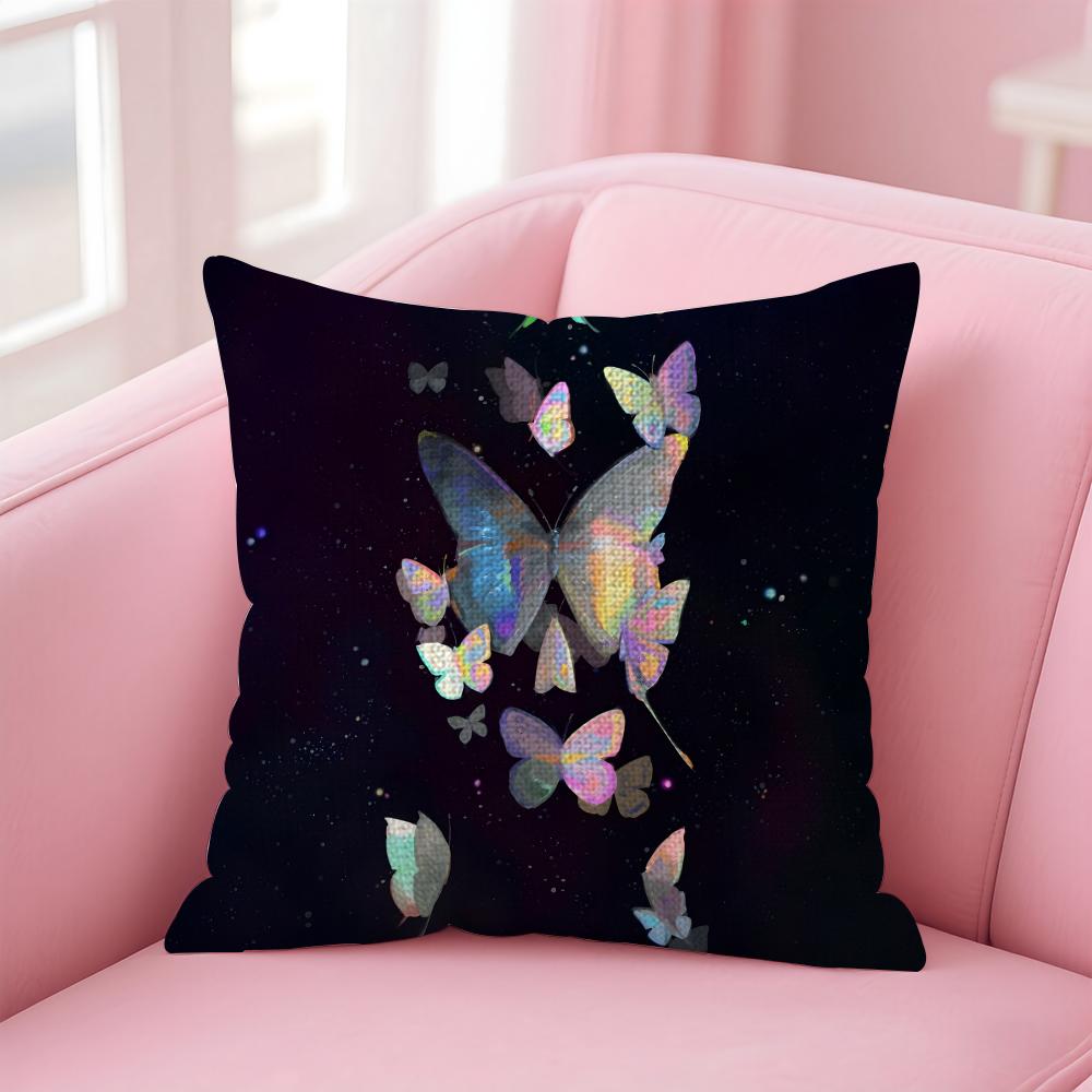 Cute Butterfly Cushion Cover Natural Linen Pillow Case DoubleSided Print Decorative Sofa Pillowcase Home Decor Gift