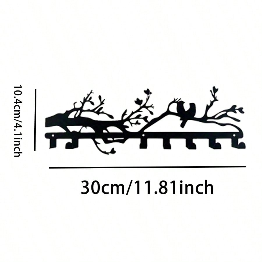 Modern Bird Branch Key Holder Black Metal Wall Hook Easy Install Entryway Decor