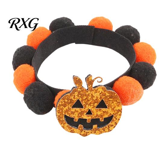Halloween Pet Collar Pom-pom Cat Collar, Adjustable Cute Pumpkin Bat Witch Dog Photogenic Design Orange And Black Pom-poms for Cats Dogs