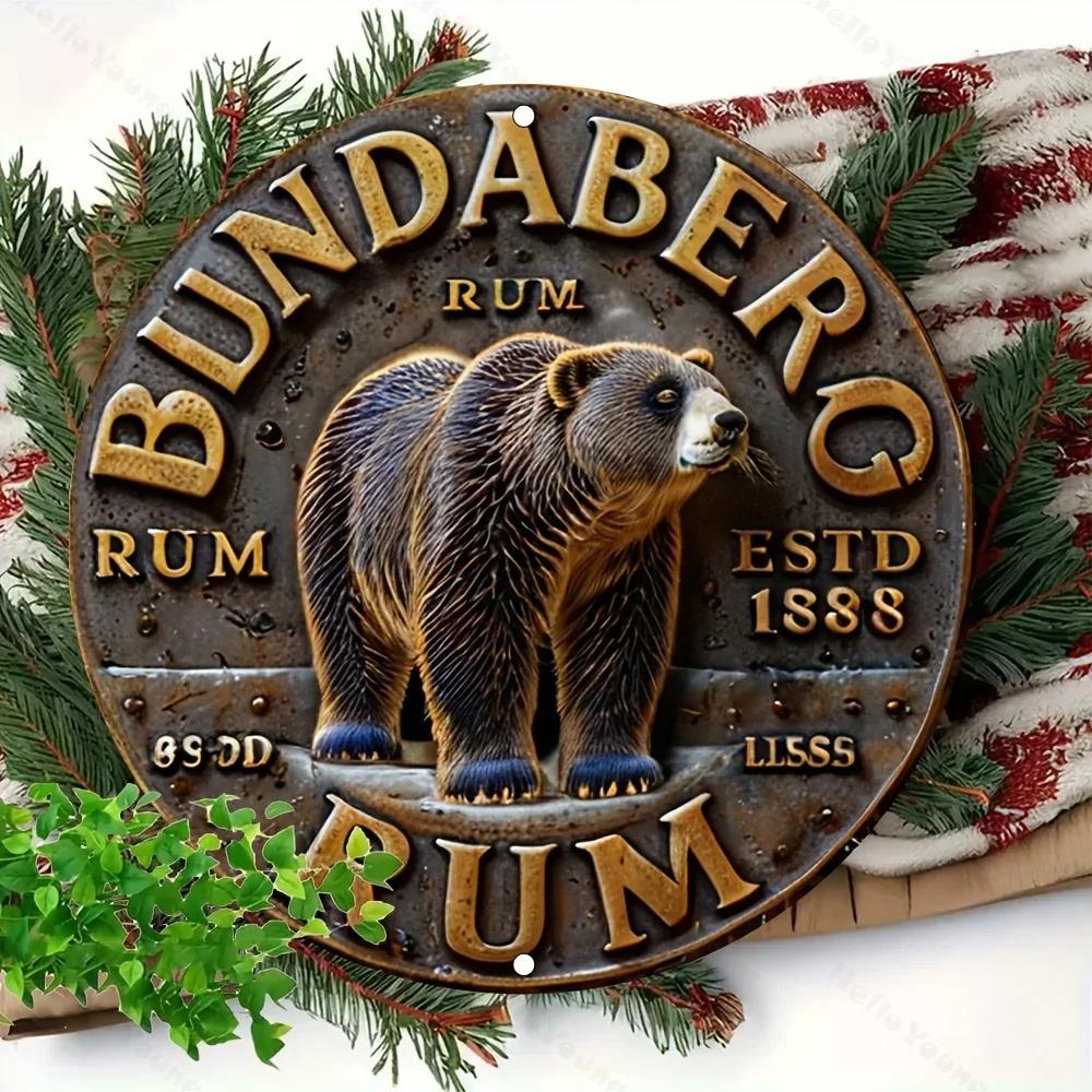 Wall Sign of 1pc Bundaberg Rum, Vintage Style. 2D Round Metal Plaque with Imitation Relief, Ideal Home Garden Wall Decoration