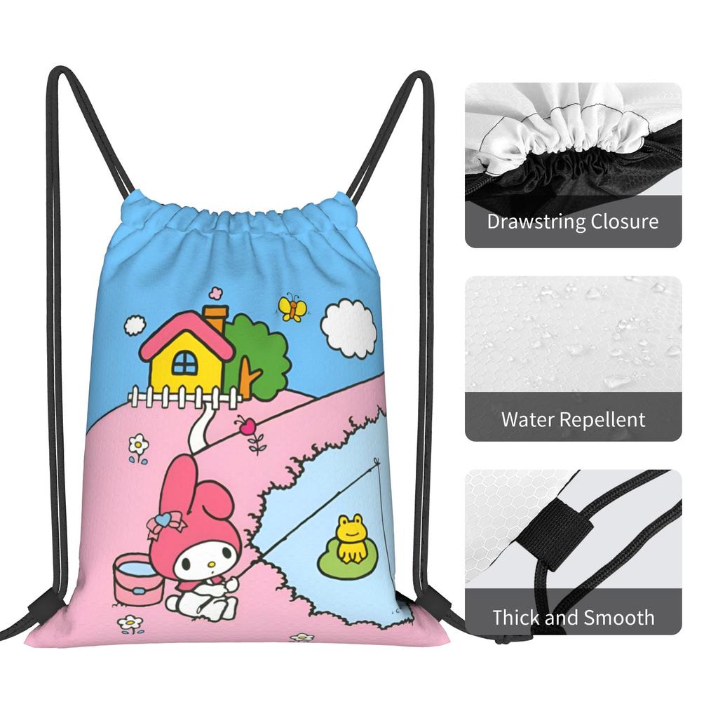 Custom M-Melodies Drawstring Backpack Women Men Gym Sport Sackpack Portable Cute Rabbit Shopping Bag Sack
