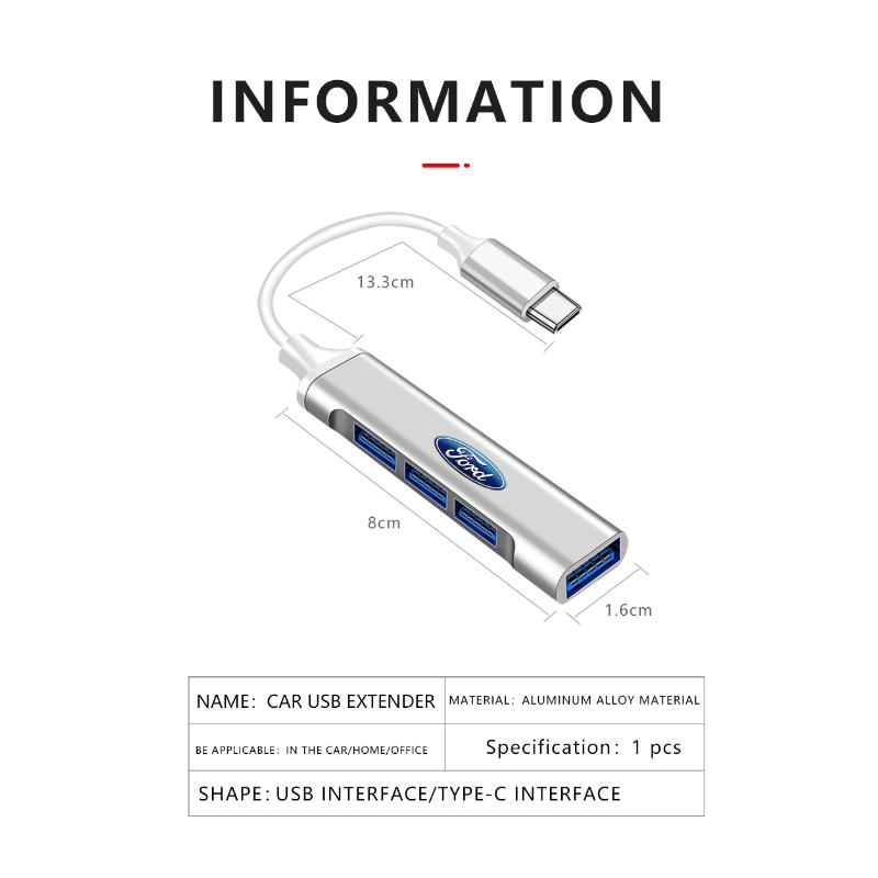 Neuer Typ-C auf USB Adapter Multi-Port Verteiler Hub Autozubehör Für Ford Focus Mondeo Kuga Fiesta MK7 Escort Explorer Edge 2 4 MK2