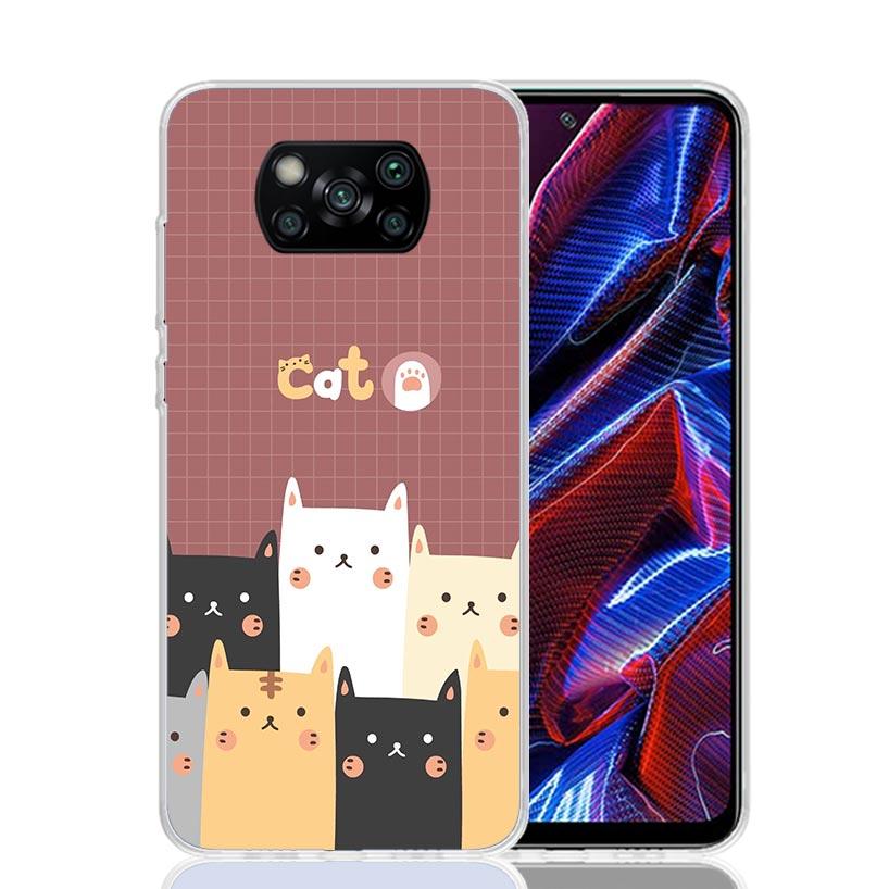Cartoon Cute Cats Background Case Phone Cover for Xiaomi Poco X3 Nfc X5 X6 X7 X4 Gt F6 F5 Pro F4 F3 M5S M5 M4 M3 5G Trend Fundas